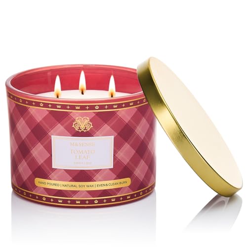 M&SENSE Plaid Pattern 3 Wick Soy Candles,11.64 oz Large Tomato Leaf Scent Candle for Relaxation, Gifting, Home Décor | for Bedroom, Office, Party