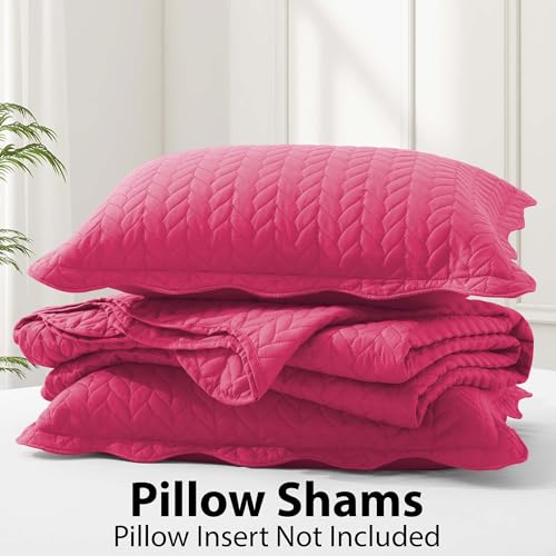 IR Imperial Rooms Twin Quilt Bedding Set Size (66” x 86”) + 1 Pillow Shams (20” x 26” + 2”) - 2 Pcs All Season Lightweight Reversible Microfiber Coverlet Embossed Quilt Bedspread (Pink)