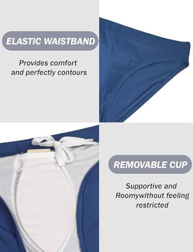 FEOYA Mens Swim Briefs Solid Padded Bikini Swimsuit Basic Quick Dry Swimwear with Drawstring3