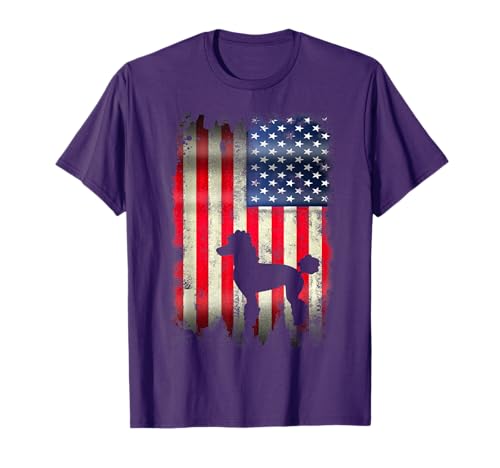Poodle Dog USA American Flag 4th of July Patriotic Gift Women Kids Men T-Shirt