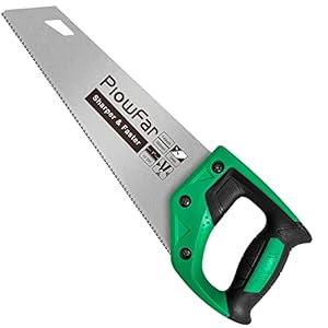 14 inch Hand Saw 11TPI Pro Fine Cut for Wood, Plastic Pipes, Drywall, Trees Trimming & Pruning, Sharp Manual Saw for Woodworking, Green