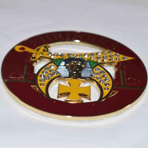 Image of Shriners Auto Emblem Scimitar and Crescent (Rhinestones) with The Maltese Cross[3 inch Diameter]