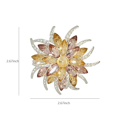 Image of Large Crystal Flower Brooch Pin for Women Red purple pink green Rhinestone Flower Lapel Pin Wedding Party Birthday Dance Banquet Dress Suit Ceremony Clothes Hat Bag Accessories Jewelry