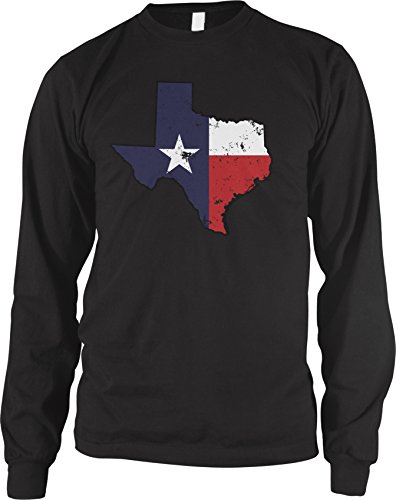 Amdesco Men s Texas State Shaped Flag, Texas Shaped Flag Long Sleeve Shirt, Black 2XL