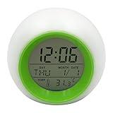 Estilo: Mo NFHNBABD Despertador Redondo Led Despertador Cambiar Niños Aprendizaje Calendario Termómetro Bola Despertador Multifunción Posponer Reloj De Mesa