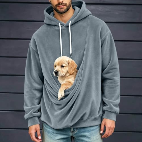 TERGHTP Mens Pet Pouch Hoodie Cat Dog Carrier Fleece Casual Sweatshirt - image 2