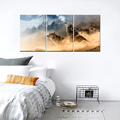 Goforart Wolf Canvas Wall Art Forest And Wolf Picture Painting Print Modern Hd Poster Artwork For Living Room Bedroom Kitchen Wall Decoration 3 Panels Framed Office Home Decorations [36''W X 16''H] #TOP3