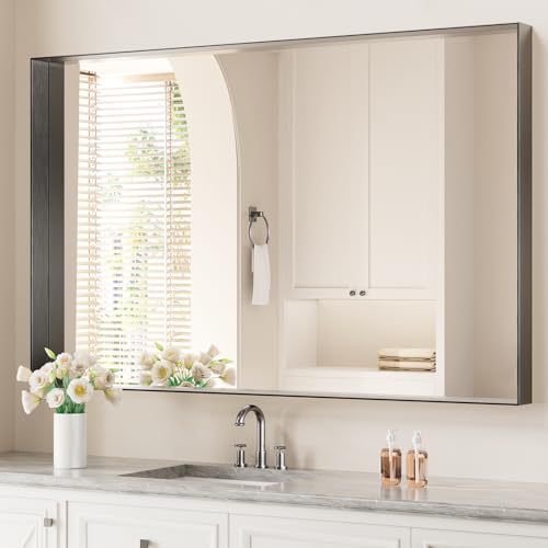 Image of Koonmi Bathroom Wall Mirror, 48x30 Black Mirror for Over Sink