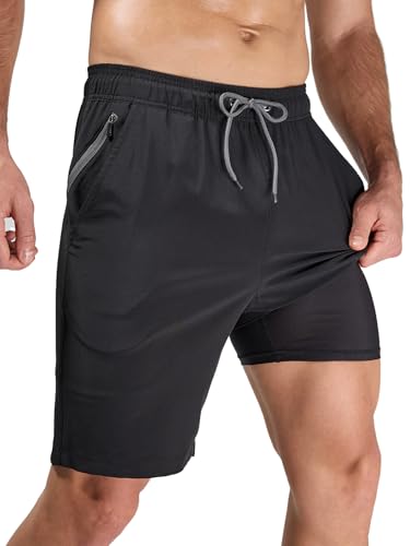 Arcweg Men's Swim Trunks with Compression Liner and Zipper Pockets Quick Dry Bathing Suit Board Swimming Shorts
