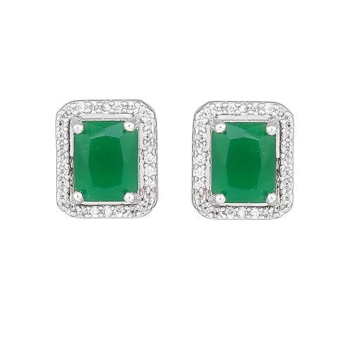 Estele Rhodium Plated CZ Square Designer Stud Earrings with Green Crystals for Girls and Womens (B0CHMCQSK3) Amazon Price History, Amazon Price Tracker