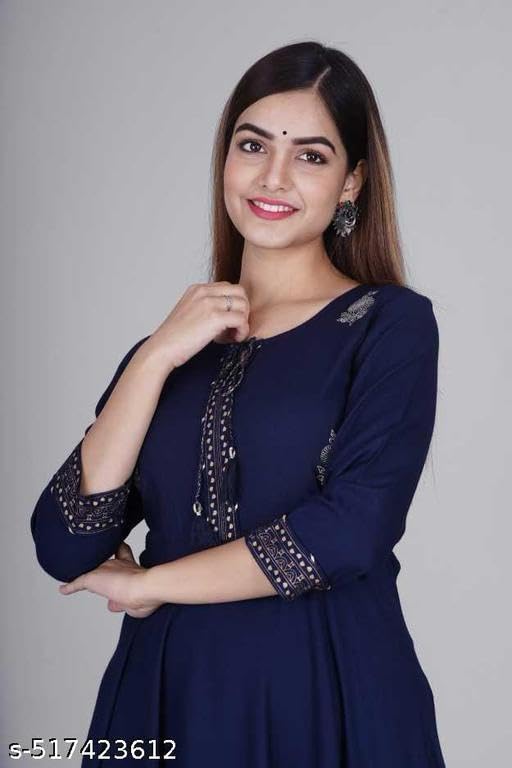 Image of Women's Printed Rayon Anarkali Kurti with 3 /4 Sleeves - Perfect for Festive, Party