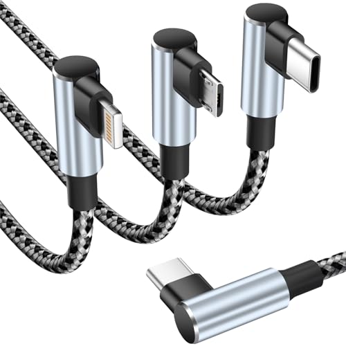 USB C to USB C Right Angle Cable,90 Degree Type-C Braided Charging Cord,3 in 1 Multi Charging Cable for Multiple Devices,Universal Charger Cord with Type-C,Micro USB,IP Port for iPhone16/15 Phones