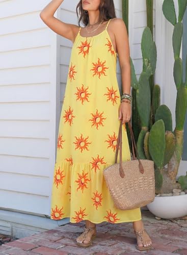 Image of Dokotoo Women Summer Dresses Scoop Neck Ruffle Flowy Boho Maxi Dress