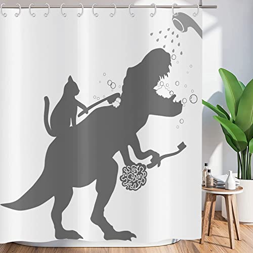 ASDCXZ Rideau de Douche Drôle 90x180 cm, Simplicité Chat drôle Dinosaure Blanc Lavable Textile Rideaux de Tissu Rideaux de Douche imperméables pour...