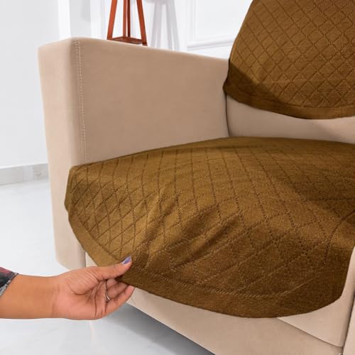 Image of Homerz Premium 'Surya Series' Sofa Cover | Stylish Sofa Protector | Net Fabric | Anti-Stain & Washable Slip Cover Exact Size Antislip (New Jerry Brown, 1 Seater, Seat Cover with Backrest)