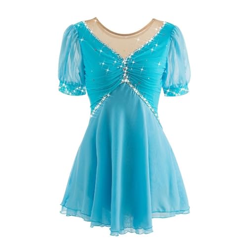 Kmeruoys Women Ice Skating Dress Sports Competition Skating Wear Figure Skating Clothing (Color : Blue, Size : 110CM)