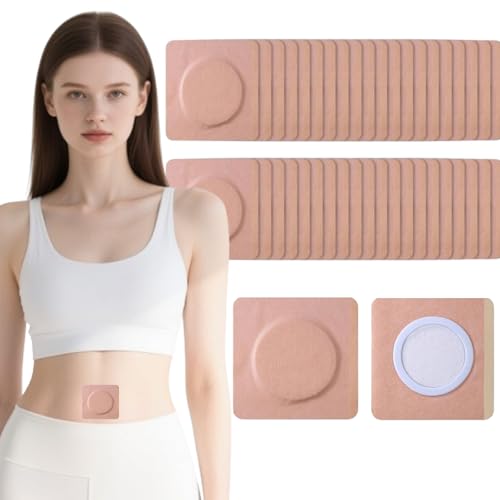 TONBAO 40PCS Castor Oil Patches (7x7cm) Disposable Organic Cotton Pad Leak-Proof & Hypoallergenic Belly Button Patches Invisible Round-Hole Design Natural Skin Tone(Castor Oil NOT Included)