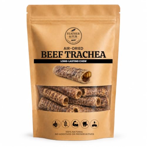 Feather & Fur Beef Trachea for Dogs 100% Natural Air Dried Chews 10-15cm High Protein Dental Treat with Natural Glucosamine Grain Free - 250g - (Approx. 710 Pieces)