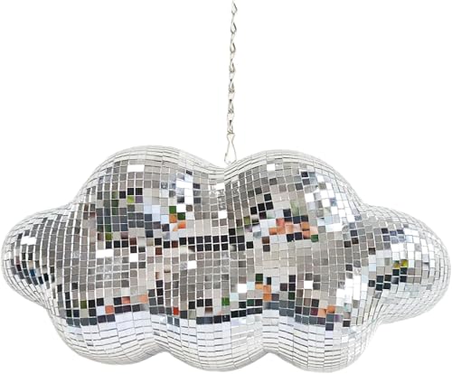 Tazweeq Disco Ball for Party Cute Cloud Shaped Hanging Discoball with Chain Retro Light Reflective Ball for Home Decor Bar Ornaments (Silver)