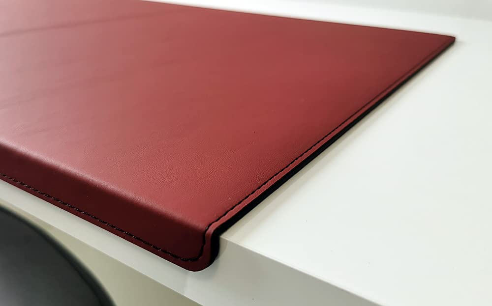 Gewinkelte Schreibtischunterlage mit Kantenschutz Echt Leder Rindsleder 60cm x 38cm Bordeaux Weinrot
