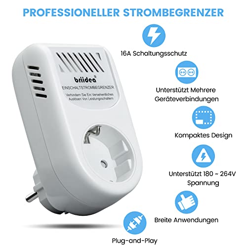 HAUE-02 Anlaufstrombegrenzer, Briidea Einschaltstrombegrenzer (230V 16A), verhindert das Auslösen von Schutzschaltern, Perfekt für Schweißmaschinen, Strahlmaschinen, Winkelschleifer und Kreissägen