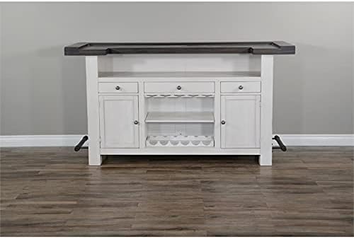 Miniatura 9 de Pemberly Row Armario de madera de granja de 78 pulgadas con estante para vasos, estante para vino para comedor y cocina en blanco roto marrón oscuro