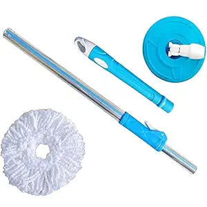 Khushi FBD Cleaner Mop Stick Rod Only with One Microfiber Refill - Stainless Steel Mop Handle with 1 Microfiber Mop, Random Colour