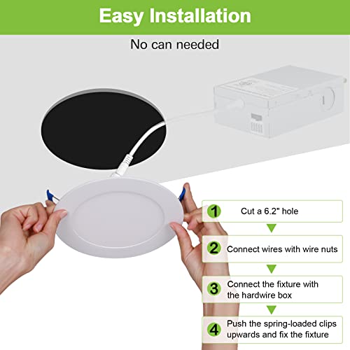 Hykolity 12 Pack 6 Inch 5Cct Ultra-Thin Led Recessed Ceiling Light With Junction Box, 2700K/3000K/3500K/4000K/5000K Selectable, Cri90, 14W=100W, 1100Lm, Dimmable Recessed Lights, Can-Killer Downlight #TOP4