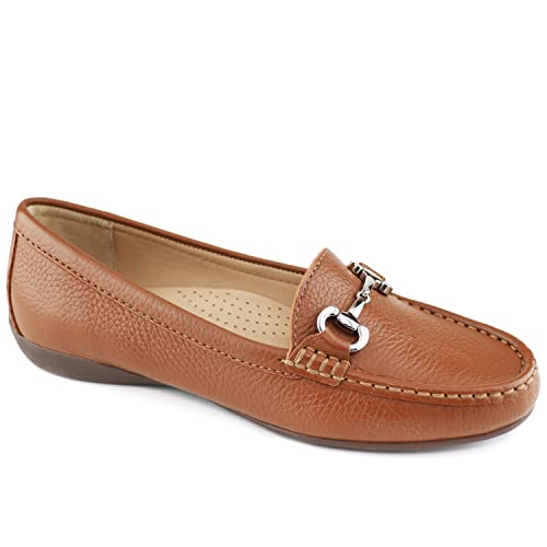 Image of Women's Genuine Leather Slip on Buckle Loafer