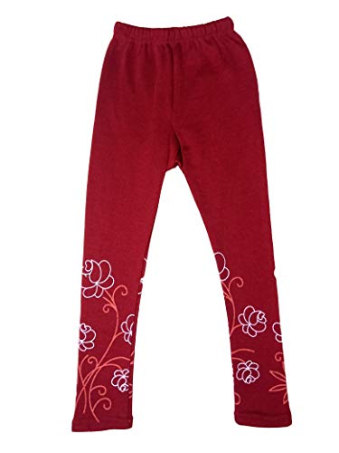 Image of IndiWeaves Girls Combo Pack of Wollen Warm Solid and Printed Leggings for Winters (Maroon,Red,5-6 Years) Pack of 2