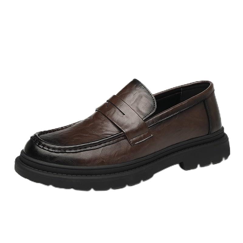 Men’s Fall Business Casual Slip-on Shoes Trendy Leather Loafers with Hand-Grabbed Texture