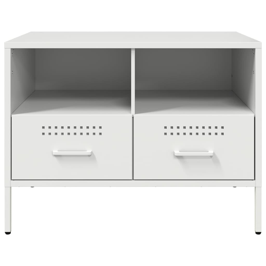 Genérico Mueble TV Blanco 68 x 39 x 50,5 cm Acero | Patas regulables, almacenamiento revistas, fácil limpieza, fijación de pared incluida