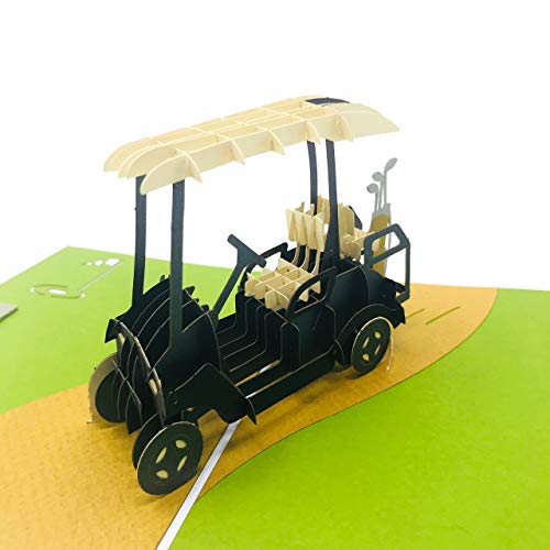 Wowpaperart Golf - 3D Pop Up Greeting Card For All Occasions - Love, Birthday, Retirement, Congratulations, Thank You, Get Well, Fathers, Mothers Day- Fold Flat, Envelope Included (Golf Cart) #TOP2