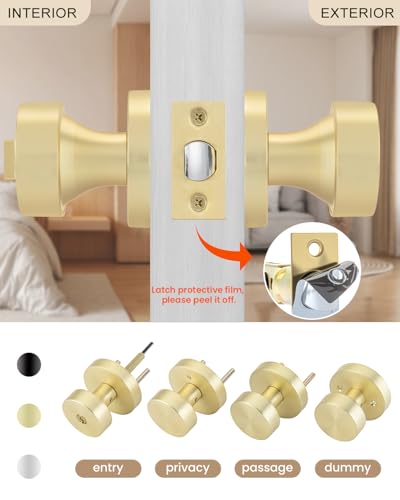 Image of Haidms Gold Door Knobs with Key, Heavy-Duty Zinc Alloy Keyed Entry Door Knobs Exterior, Brushed Gold Front Door Knob with Lock, Keyed Different, 6 Pack