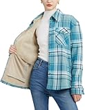 SLOWTOWN Women's Flannel Jacket Sherpa Fleece Lined Plaid Shacket Button Down Long Sleeve Shirt Jacket with 4 Pockets (Green, Medium)