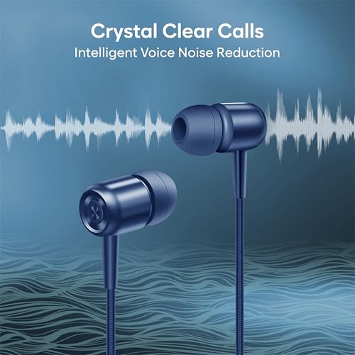 Image of Bluetooth Neckband Earphones, Blue, 20 Hour Playtime, Superior Bass, Bluetooth 5.4, Noise Reduction