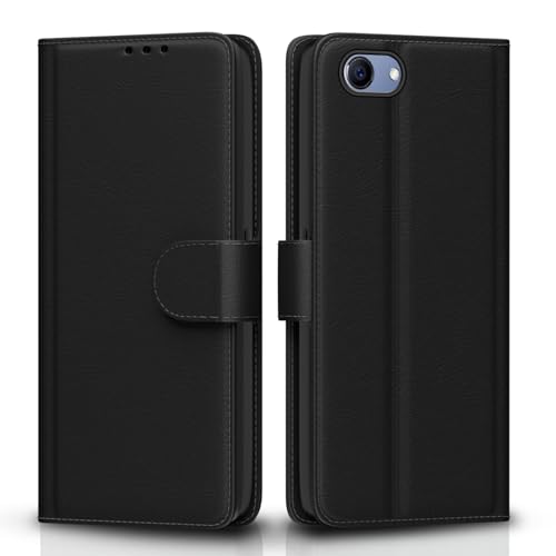 Image of Pikkme Realme 1 Flip Case Leather Finish | Inside TPU with Card Pockets | Wallet Stand and Shock Proof | Magnetic Closing | Complete Protection Flip Cover for Realme 1 (Black)