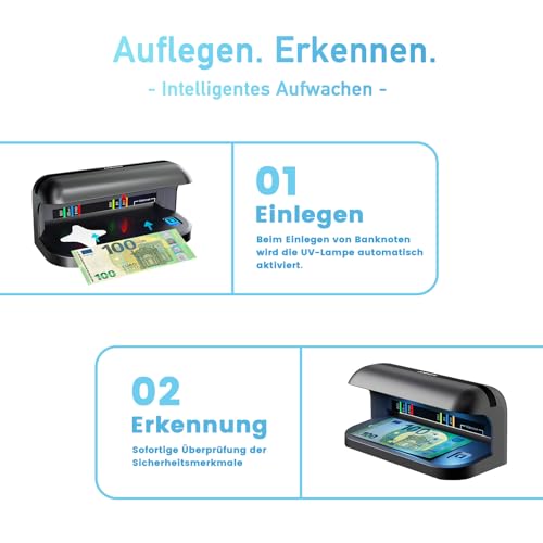 Aneken AL-17 Geldscheinprüfer mit zwei 1800 LM UV-LED-Lichtern, fortschrittlicher UV-Falschgeldprüfer mit eingebauter Batterie, Karten- und Ausweiserkennung, geeignet für alle Währungen der Welt