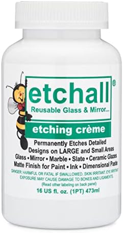 Etchall Etching Cream (16oz) for Glass, Mirrors, Ceramics, Porcelain, Marble, and Slate - for Makers, Creators, Crafters, DIY'ers of All Ages & Experience Levels. Smooth Formula and Fast Acting