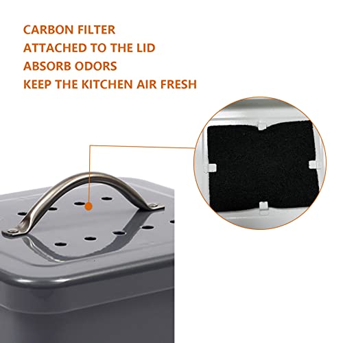 ayacatz Metall komposteimer mit Deckel Küche biomülleimer Arbeitsplatte und Unterschrank Mini komposter, 6L biomülleimer küche klein, Behälter Compost Bin mit Kohlefilter-(Grau)