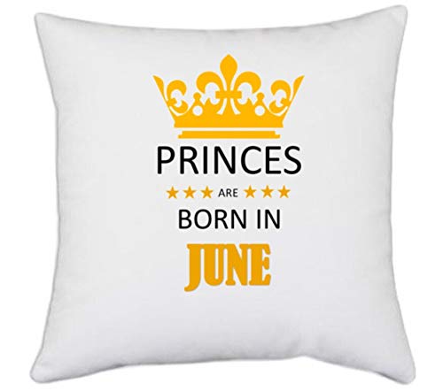 UDNAG White Polyester 'Birthday | Princes are Born in Jun' Pillow Cover [16 Inch X 16 Inch]