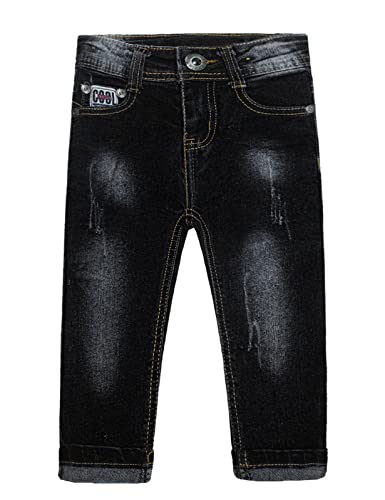 KIDSCOOL SPACE Baby Girl Boy Jeans,Little Kid Elastic Band Inside Ripped Denim Pants