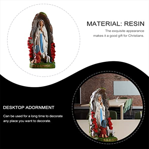 Housoutil Home Decor Home Accessories Grotto Statue Figurine Lady of Lourdes Statue with and Lamb Figurine Tabletop Decor Catholic Religious Home Decor Home Accessories - Image 3
