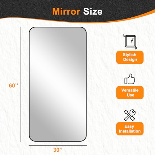 Image of Delma Bathroom Vanity Mirror, Black Framed Mirror for Over Sink, 30x60 | HD glass, distortion-free for makeup and grooming, Sturdy frame, all mounting hardware, hangs horizontal or vertical