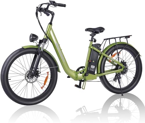 Tootyy Electric Bike for Adults, 750W 28MPH Electric City Cruiser Bicycle, 26″ x 3.0 Fat Tire Step-Thru Ebike with 48V 14.5AH Removable Battery, Professional 7-Speed Folding Electric Commuter Bike