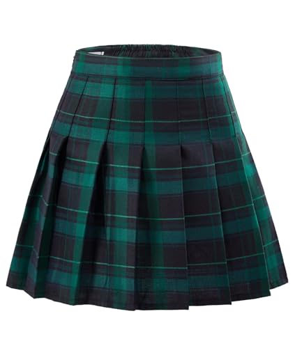 Yewsea Green Plaid Pleated Skirt for Women Basic Versatile A-Line Skorts Casual Mini Skater Skirt Christmas Green Plaid Skirt Elastic Waistband Size XL