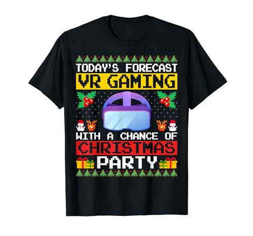 VR Gaming Game Christmas Party VR Gamer Xmas Ugly Style Maglietta