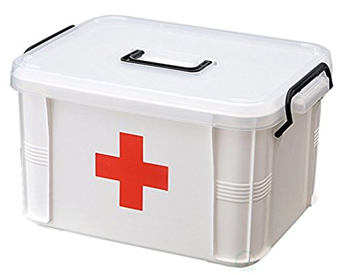 Decor Hut First Aid Kit with Clear cover, Black Handles Removable Inner Tray 7 Slot Organizer for Band Aid & Creams Sewing and Fishing Kit Supplies Organizer