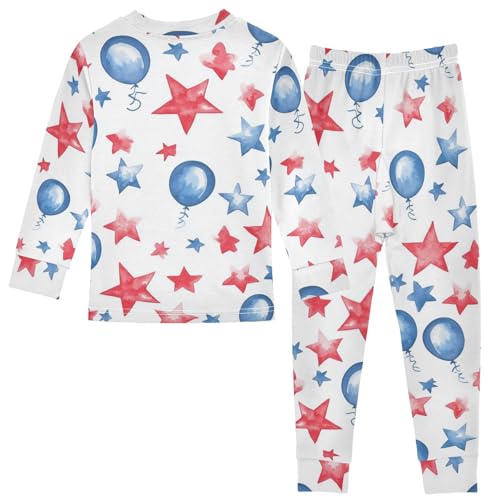 Fustylead Watercolor 4th Of July Memorial Day Cotton Pajamas, Snug Fit Long Sleeve Soft Sleepwear Pjs2