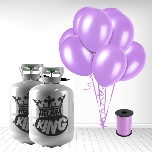 Disposable Helium Gas Cylinder with 30 Balloons and Curling Ribbon included (Lavender, Pack of 2) — image 1